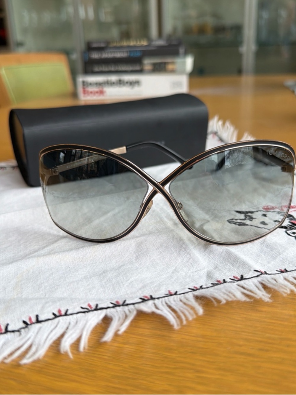 Tom Ford Brown and Gradient Gray Butterfly Sunglasses